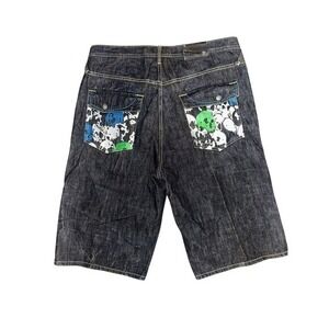 Y2K G-Unit Denim Shorts Mens 38 Black Cotton Graphic Heavyweight Jorts 50 Cent